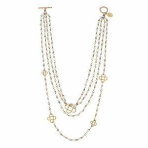Multi-Strand Pearl & Gold Clover Necklace