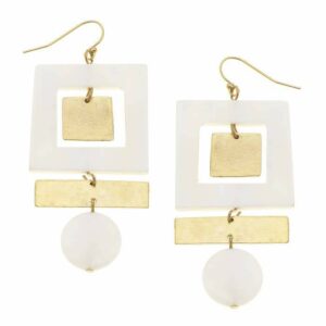 Gold Square Mother of Pearl Dangle Earrings