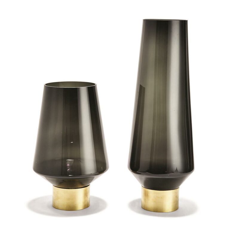 Smoke Glass Chimney Vases Set of Two