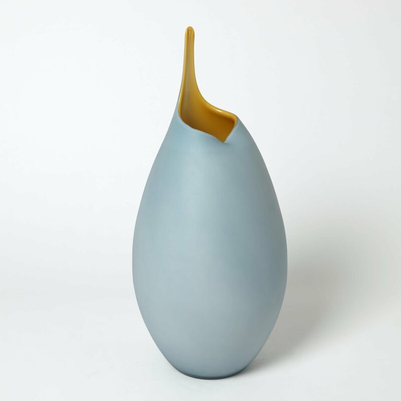 Frosted Blue Vase with Amber Casing