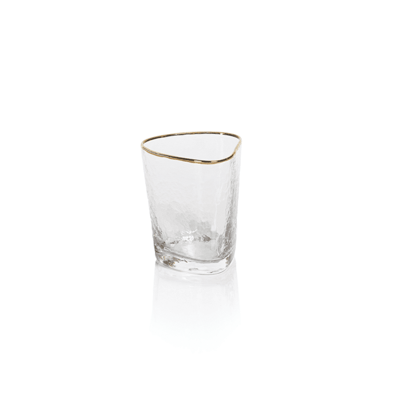 clear textured triangular double old fashioned glass with gold rim