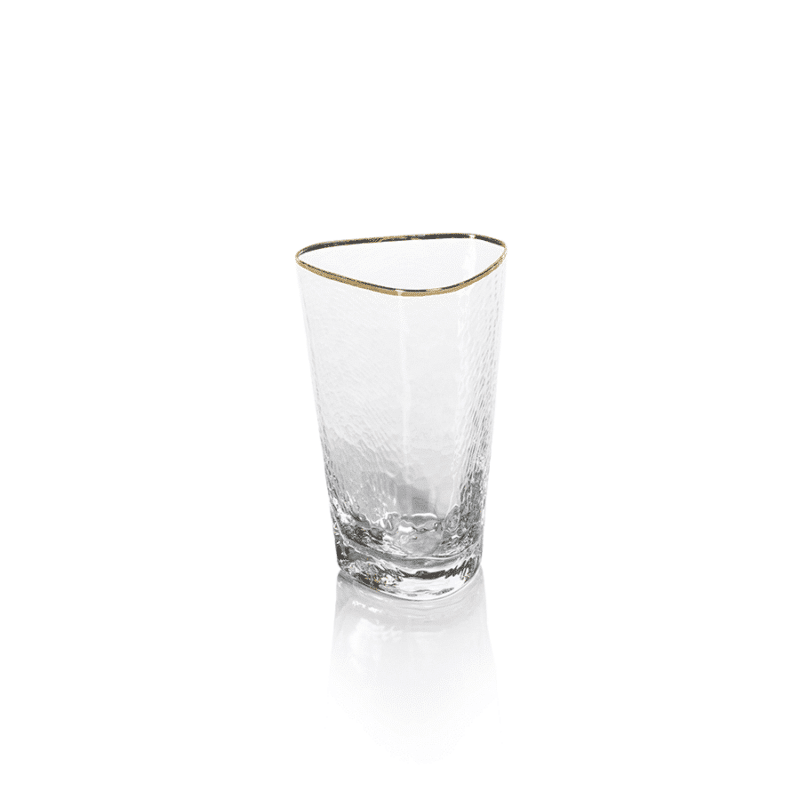 clear textured triangular highball glass with gold rim