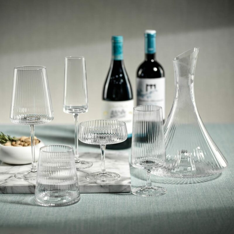 fluted textured all purpose drinking glass displayed with the whole Bandol collection