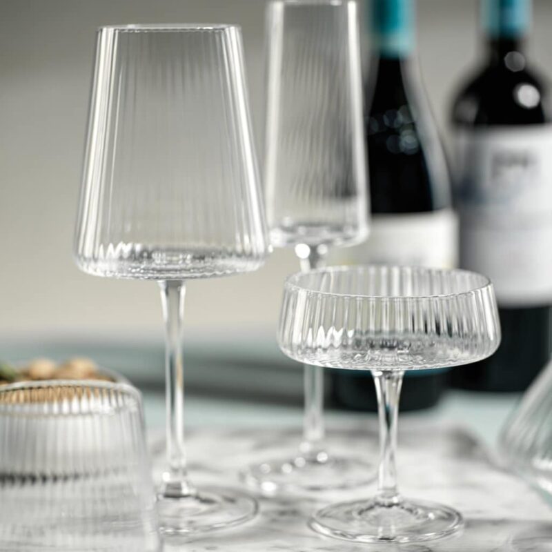 fluted textured martini, champagne, and wine glass from the same collection