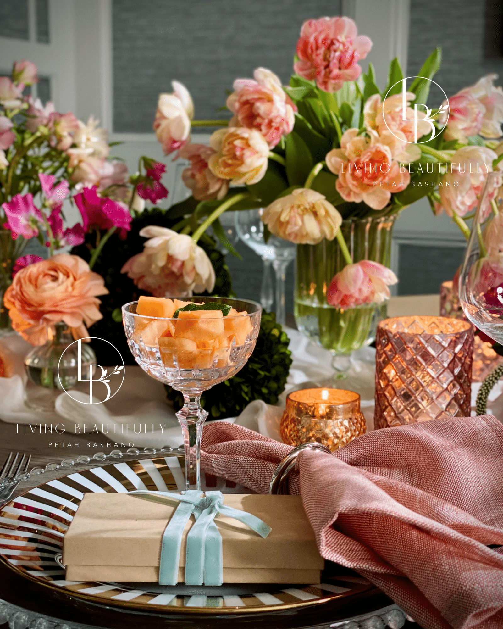 Warm Pastel Table Setting Living Beautifully
