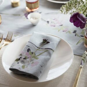 Grey Linen Floral Napkin | Set of 4 - Image 2
