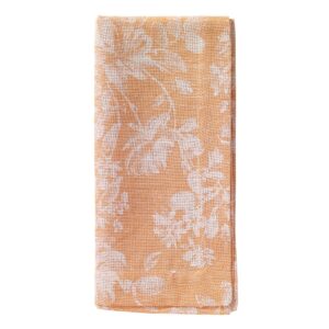 Apricot Linen Napkin with white floral pattern imprinted. Looks vintage. Bright and Cheerful