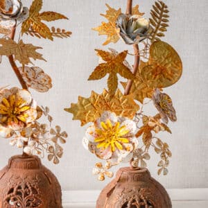 Metal Floral Candleholder | Rust-Finish - Image 2