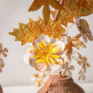 Metal Floral Candleholder | Rust-Finish - Image 3