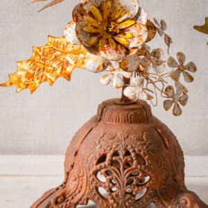 Metal Floral Candleholder | Rust-Finish - Image 6