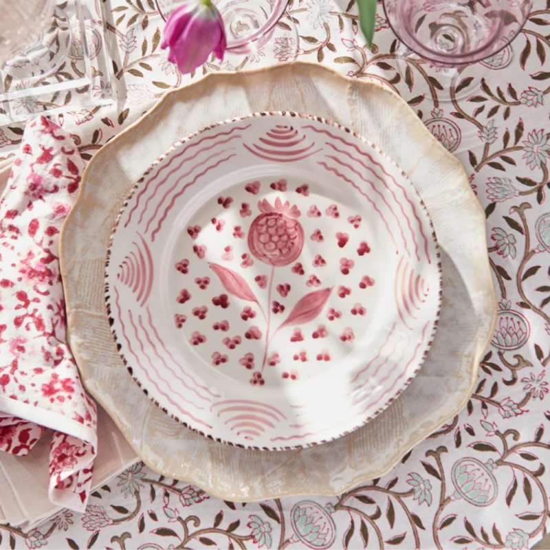 Pomegranate hand painted plate Hand painted plate in Ivory and pink with pomegranate in the center