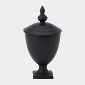 Matte Black Ceramic Urn with.a Fluted Finial Lid